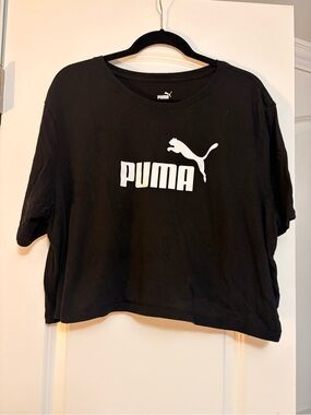 PUMA Black Crop Tee with White Logo